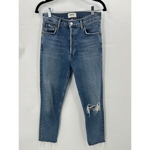 AGOLDE Nico High Rise Slim Fit Ankle Crop Comfort Jeans Distressed Denim Size 26